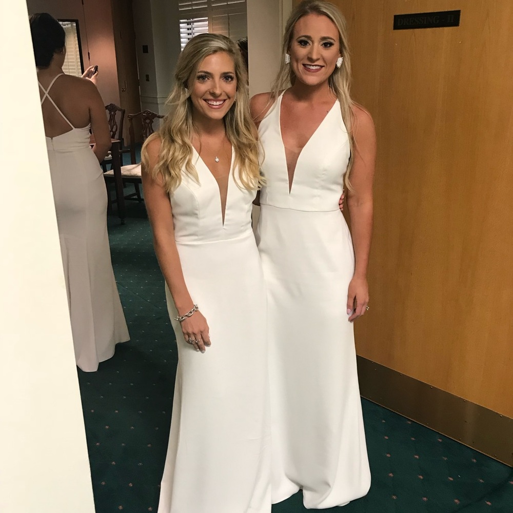 Beautiful long white dress, Dessy bridesmaid